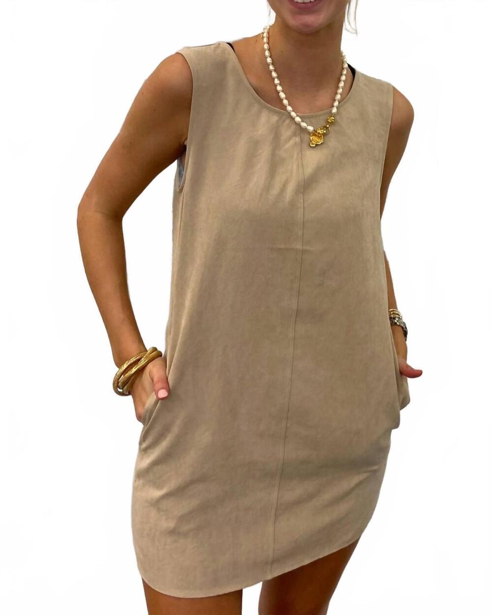 NEW KLD easy on sleeveless pocket dress in taupe